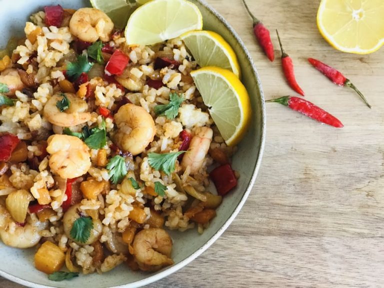 Salteado de Gambas con Arroz