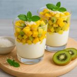 Vasitos de Frutas Tropicales con Yogur y Coco
